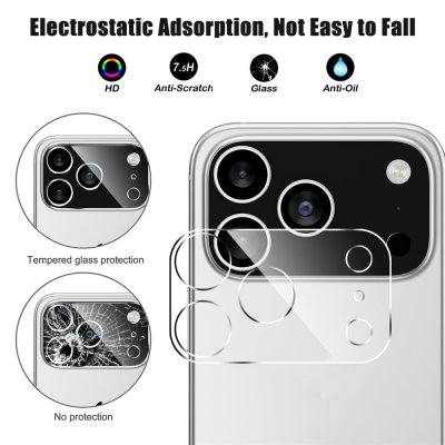 Instruktionsbild för montering av linsskydd i härdat glas till iPhone 17 Pro