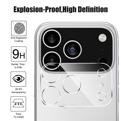 Detaljvy linsskydd iPhone 17 Pro härdat glas – hög ljustransmission och klarhet
