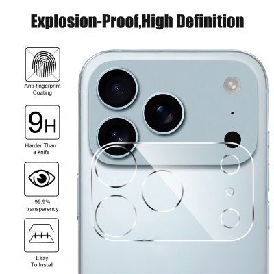 Kamera linsskydd i härdat glas för iPhone 17 Pro Max med hög ljustransmission.
