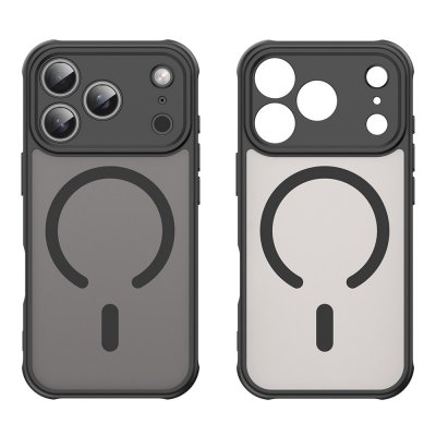 Framsida och baksida av Magnetic Hybrid Skal i frostad svart till iPhone 17 Pro
