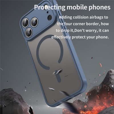 Slagtåligt skal i blå frostad finish med skyddande design – iPhone 17 Pro Max