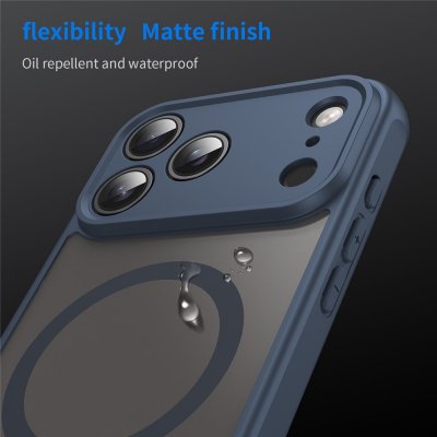 Frosted Blue skal med matt finish och MagSafe-ring – iPhone 17 Pro Max