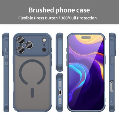 Magnetic Hybrid Skal i blått påmonterat iPhone 17 Pro Max – alla delar i bild