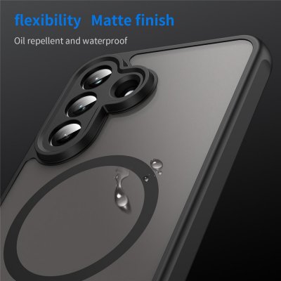 Närbild på kameraskydd och MagSafe-ring på Samsung Galaxy A37 skal – matt svart