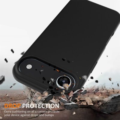 iPhone 17 Air svart skal med stötskydd, visat vid vattentålig och dammsäker funktion