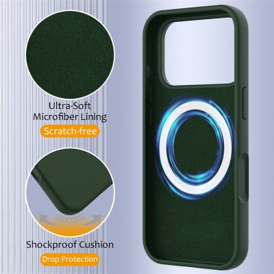 Mörkgrönt MagSafe-silikonskal med magnetring till iPhone 17 Pro Max