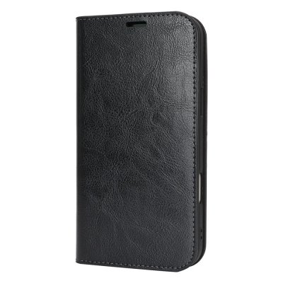 Elegant helsvart framsida – iPhone 17 Pro Max fodral i äkta läder