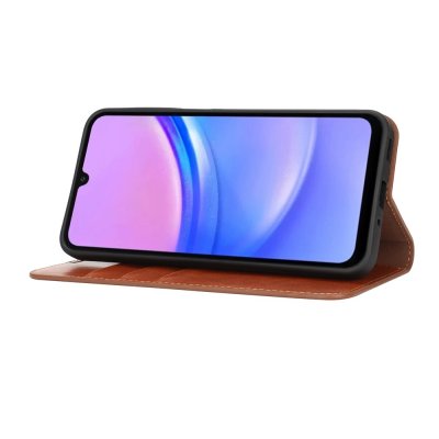 Ställfunktion på äkta läderfodral till Samsung Galaxy A17 brun
