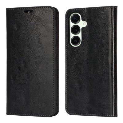 Svart äkta läderfodral till Samsung Galaxy S26 – elegant plånboksfodral med helskydd