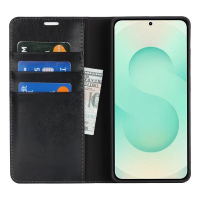 Samsung Galaxy S26 mobilfodral i svart läder – praktisk design med kortplatser