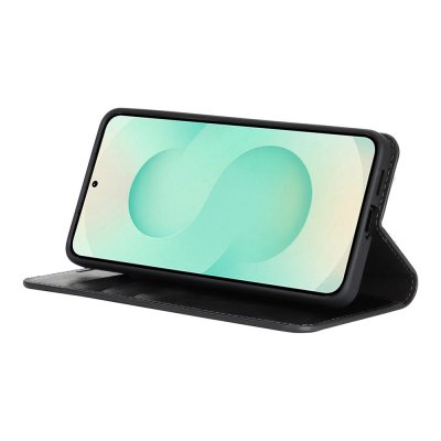 Äkta läder wallet case svart till Samsung Galaxy S26 – skyddar skärm och kamera