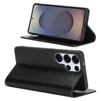 Samsung Galaxy S26 Ultra mobilfodral i svart läder med stativfunktion