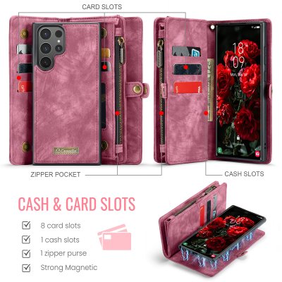 Samsung Galaxy S26 Ultra wallet case röd med flera kortfack och magnetstängning