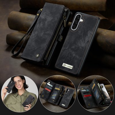 CaseMe svart plånboksfodral till Samsung Galaxy A17 i läderlook – i kvällsmiljö