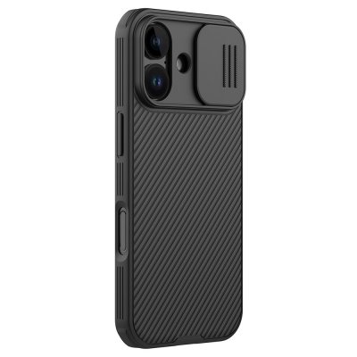 Svart Nillkin CamShield skal till iPhone 17 med skjutbart linsskydd