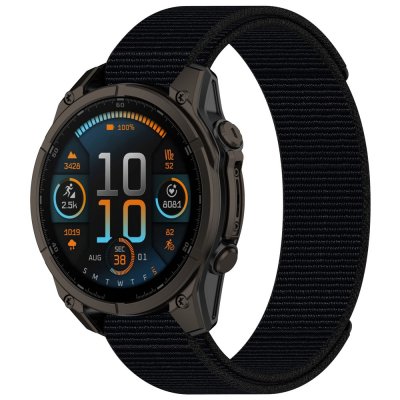 Nylonarmband svart till Garmin Fenix 8 Pro 47mm – visning framifrån på klocka med armband