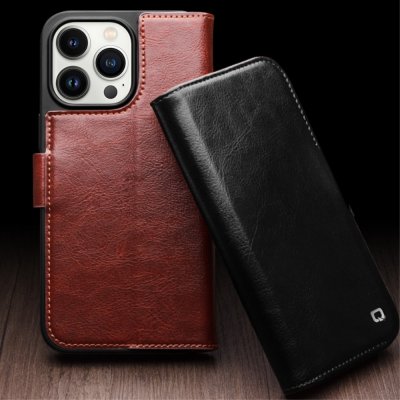Köp Qialino Leather Wallet Case iPhone 15 Cognac Online