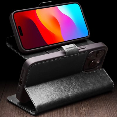 Köp Qialino Leather Wallet Case iPhone 15 Pro Max Black Online