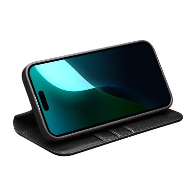 Leather Wallet Case iPhone 16 Black