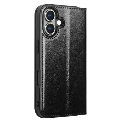 Leather Wallet Case iPhone 16 Black