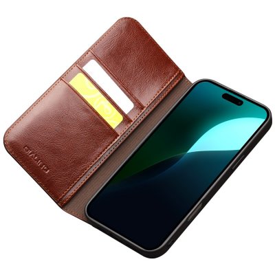 Leather Wallet Case iPhone 16 Brown