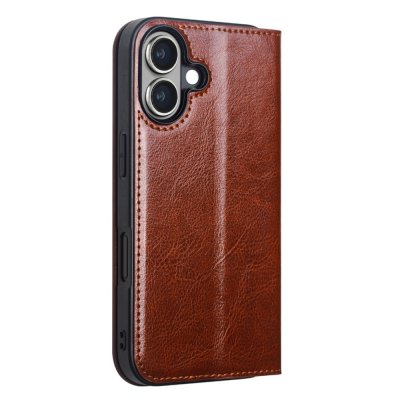Leather Wallet Case iPhone 16 Brown