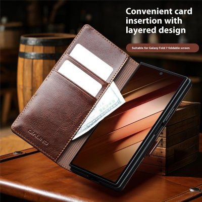 Leather Wallet Case Samsung Galaxy Z Fold 7 Brown