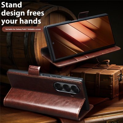 Leather Wallet Case Samsung Galaxy Z Fold 7 Brown