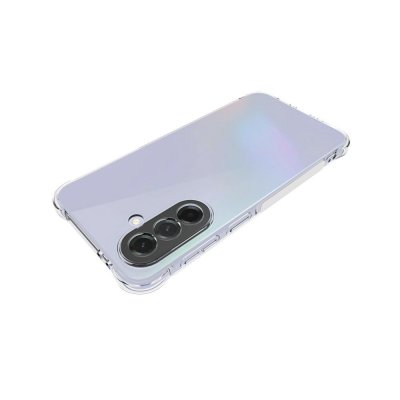 Diagonalvy av Galaxy A37 med monterat genomskinligt skal i mjukt TPU-material