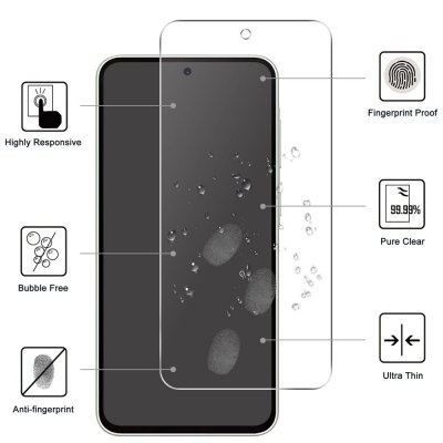 Samsung Galaxy A57 skärmskydd i härdat glas med tydliga funktionsikoner