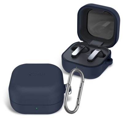 Tech-Protect Galaxy Buds 4 silikonskal blå öppet fodral med karbinhake
