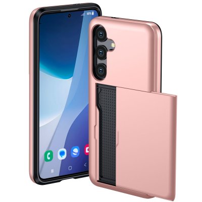 Mobilskal med skjutbart kortfack i roséguld till Galaxy S25 FE – vy från sidan