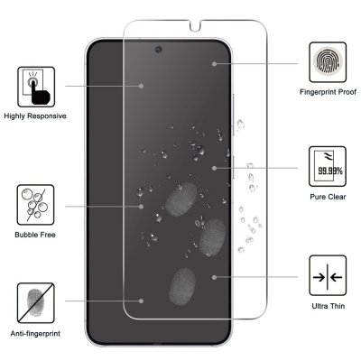 Samsung Galaxy S26 skärmskydd i härdat glas med tydliga skyddsegenskaper