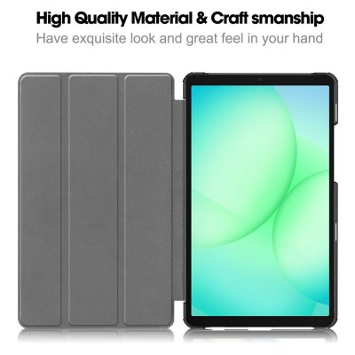 Tri-fold fodral till Galaxy Tab A11 i roséguld – öppet och stängt med surfplatta
