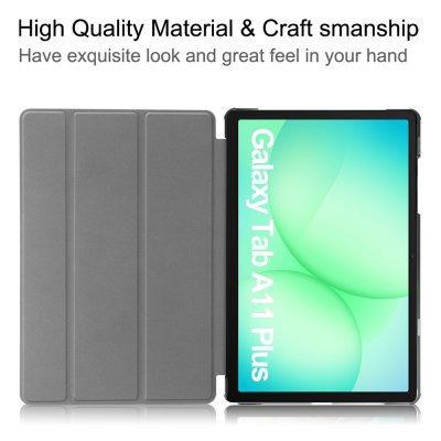 Öppen insida och framsida av roséguldfodral till Galaxy Tab A11 Plus