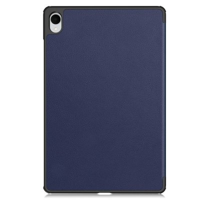 Baksida av blått Tri-fold skydd till Galaxy Tab S11 med kamerautskärning