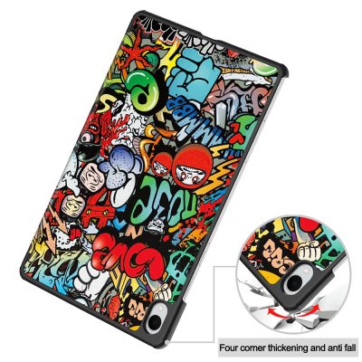 Närbild på graffiti-fodral till Galaxy Tab S11 med magnetstängning