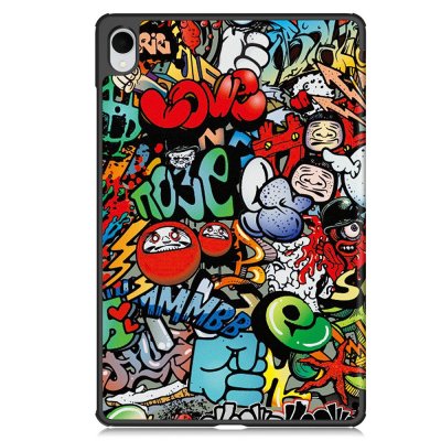Baksida av Samsung Galaxy Tab S11 med unikt graffiti-tryck