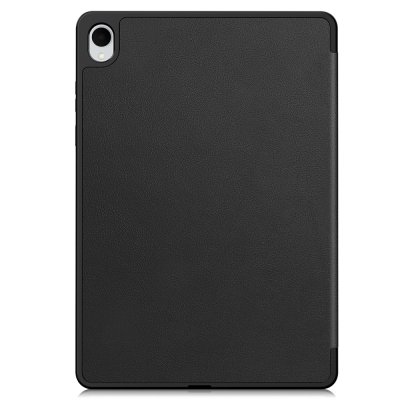 Användning av svart tri-fold fodral till Galaxy Tab S11 i vardaglig miljö