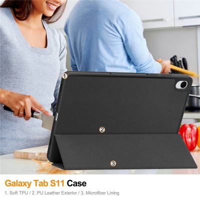 Baksida av svart Galaxy Tab S11 fodral med pennhållare
