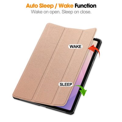Elegant vikfodral i rosa till Galaxy Tab S11 med automatisk wake/sleep-funktion