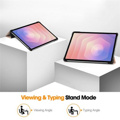 Rosa Tri-fold fodral till Samsung Tab S11 visat med stativfunktion