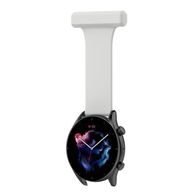 Garmin Vivoactive 4 med ljusgrå rem för sjuksköterskeklocka – vy framifrån