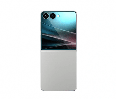 Rak framifrån bild av Samsung Galaxy Z Flip 7 med installerat Spigen skärmskydd – visar helskärmsdesignen.