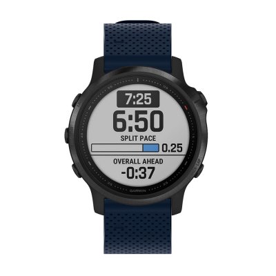 Garmin Fenix 8 43mm klocka med blått sportarmband – displayvy