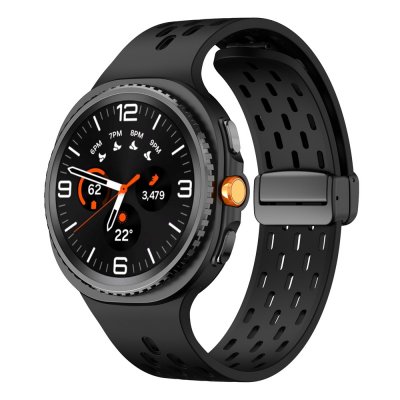 Samsung Galaxy Watch 8 Classic med svart silikonarmband – urtavla synlig framifrån