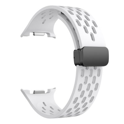Närbild på vitt sportarmband till Galaxy Watch 8 44mm