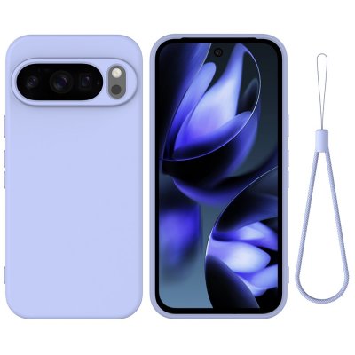 Lila silikonskal till Google Pixel 10 Pro med handledsrem