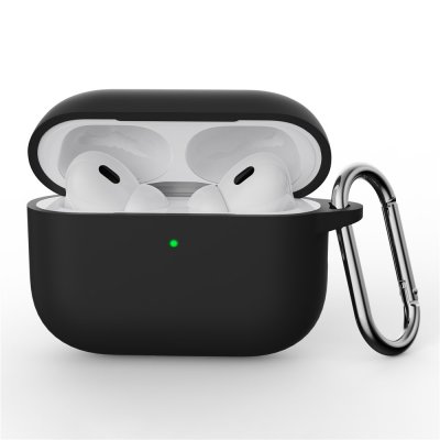 Svart silikonskal med karbinhake till Apple AirPods Pro 3 – tåligt och stilrent