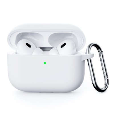 Vitt silikonskal till Apple AirPods Pro 3 med karbinhake – skydd och portabilitet